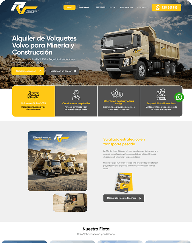 Diseño web para empresa de transporte y logística RV Transportes