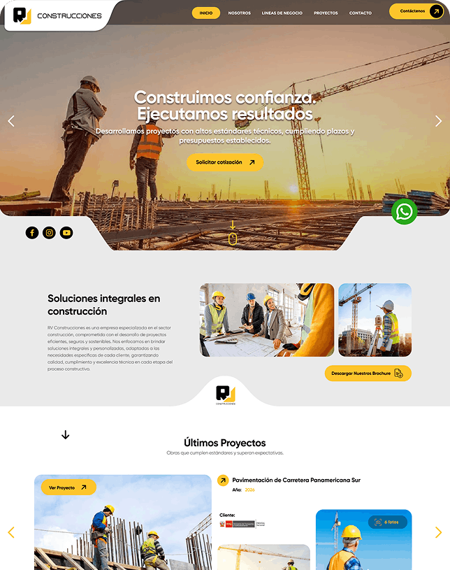 Diseño web corporativo para empresa constructora RV Construcciones