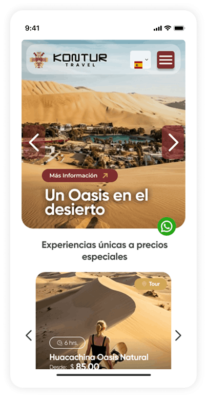 Portada Movil de diseño web de la Agencia de Viajes Kontur Perú