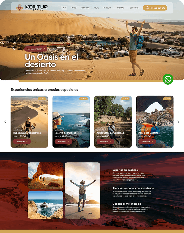 Portada de diseño web de la Agencia de Viajes Kontur Perú