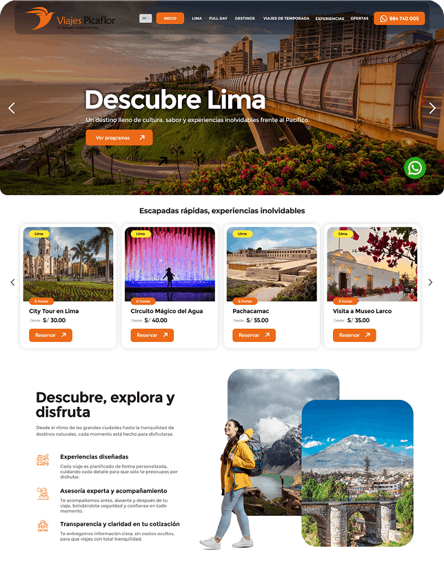 Diseño web desarrollado para agencia de viajes Viajes Picaflor