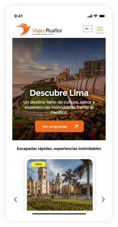 Página web responsive para agencia de turismo